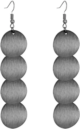 MALOYANVE Multilayer Disc Earrings for Women Fashion Long Gold Silver Plated Brushed Textured Pattern Multiple Round Circle Dangle Drop Geometric Statement Tassel Earrings Boho Jewelry