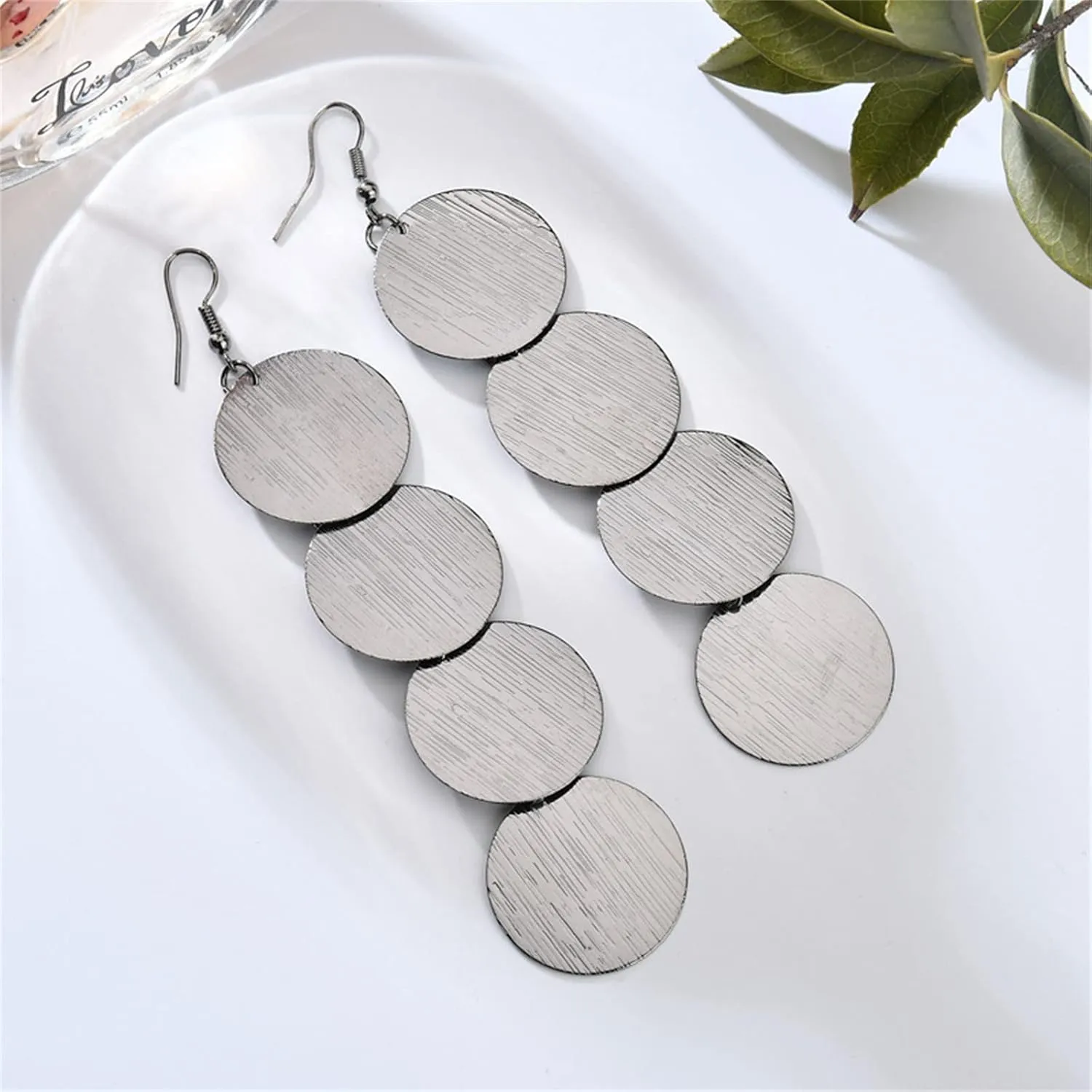 MALOYANVE Multilayer Disc Earrings for Women Fashion Long Gold Silver Plated Brushed Textured Pattern Multiple Round Circle Dangle Drop Geometric Statement Tassel Earrings Boho Jewelry