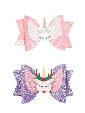 Melbees by Yellow Chimes Hair Clips for Girls Kids Hair Accessories for Girls Baby's Hair Clip 2 PCS Sequins Bow Unicorn Multicolor Alligator Hair Clips For Hair Bow for Girls Kids Teens Toddlers