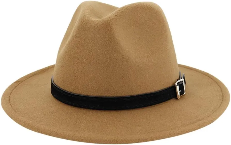Men & Women Vintage Wide Brim Fedora Hat with Belt Buckle Women Belt Buckle Fedora Hat Men Fall Winter Panama Hat
