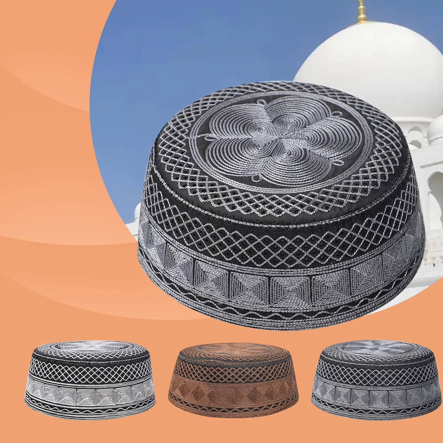 Men Muslim Prayer Kufi Hat Prayer Headwear Cap Islamic Beanie Skull Cap Embroidery Kofia Topi Sun Hat
