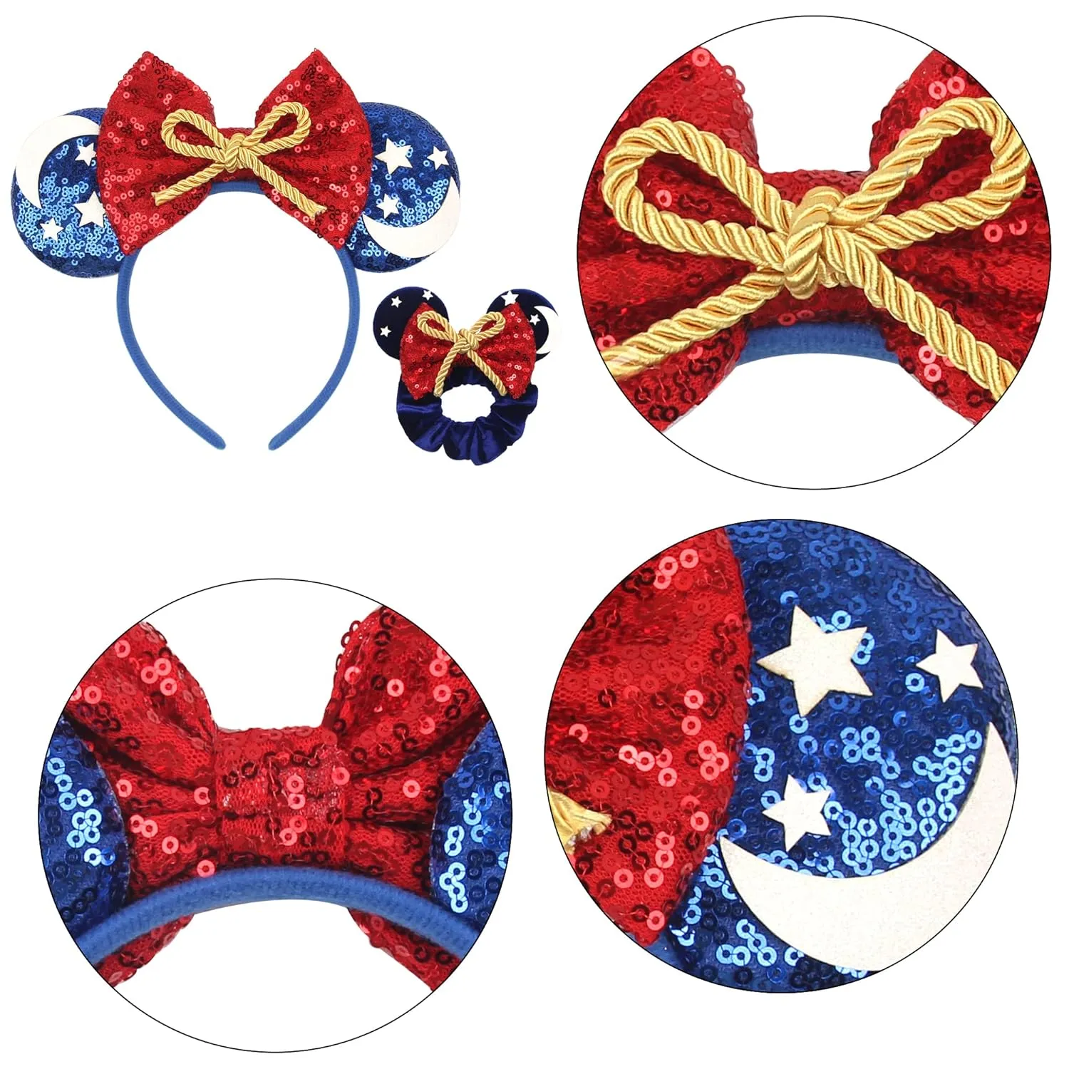 Mouse Ears Headband and Scrunchies Velvet Hair Accessories for Women Shiny Headband and Mic Ears Scrunchies for Birthday Party