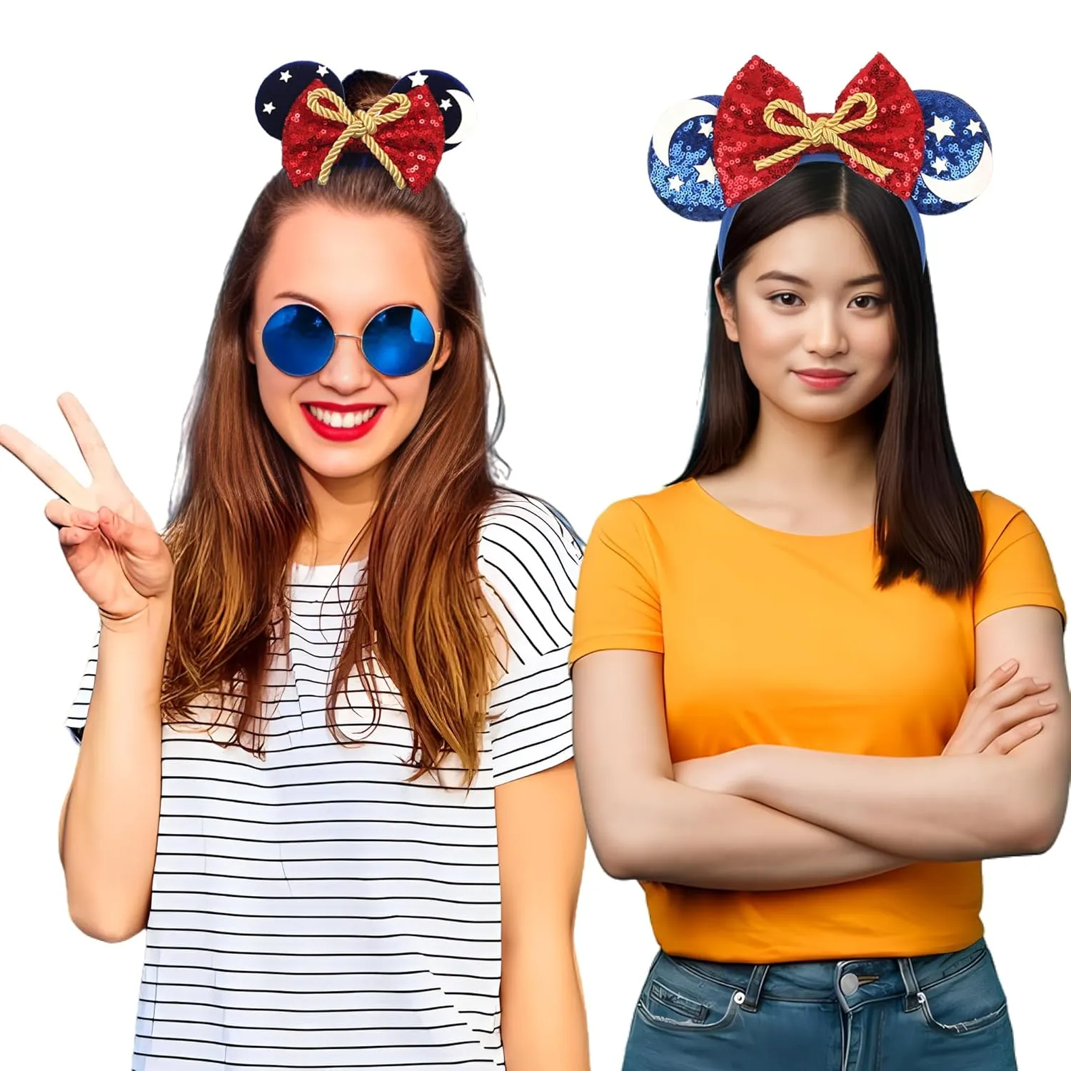 Mouse Ears Headband and Scrunchies Velvet Hair Accessories for Women Shiny Headband and Mic Ears Scrunchies for Birthday Party