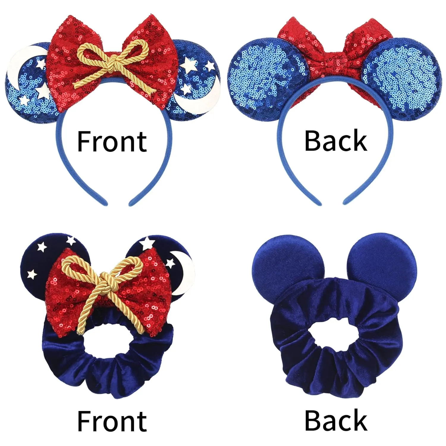 Mouse Ears Headband and Scrunchies Velvet Hair Accessories for Women Shiny Headband and Mic Ears Scrunchies for Birthday Party