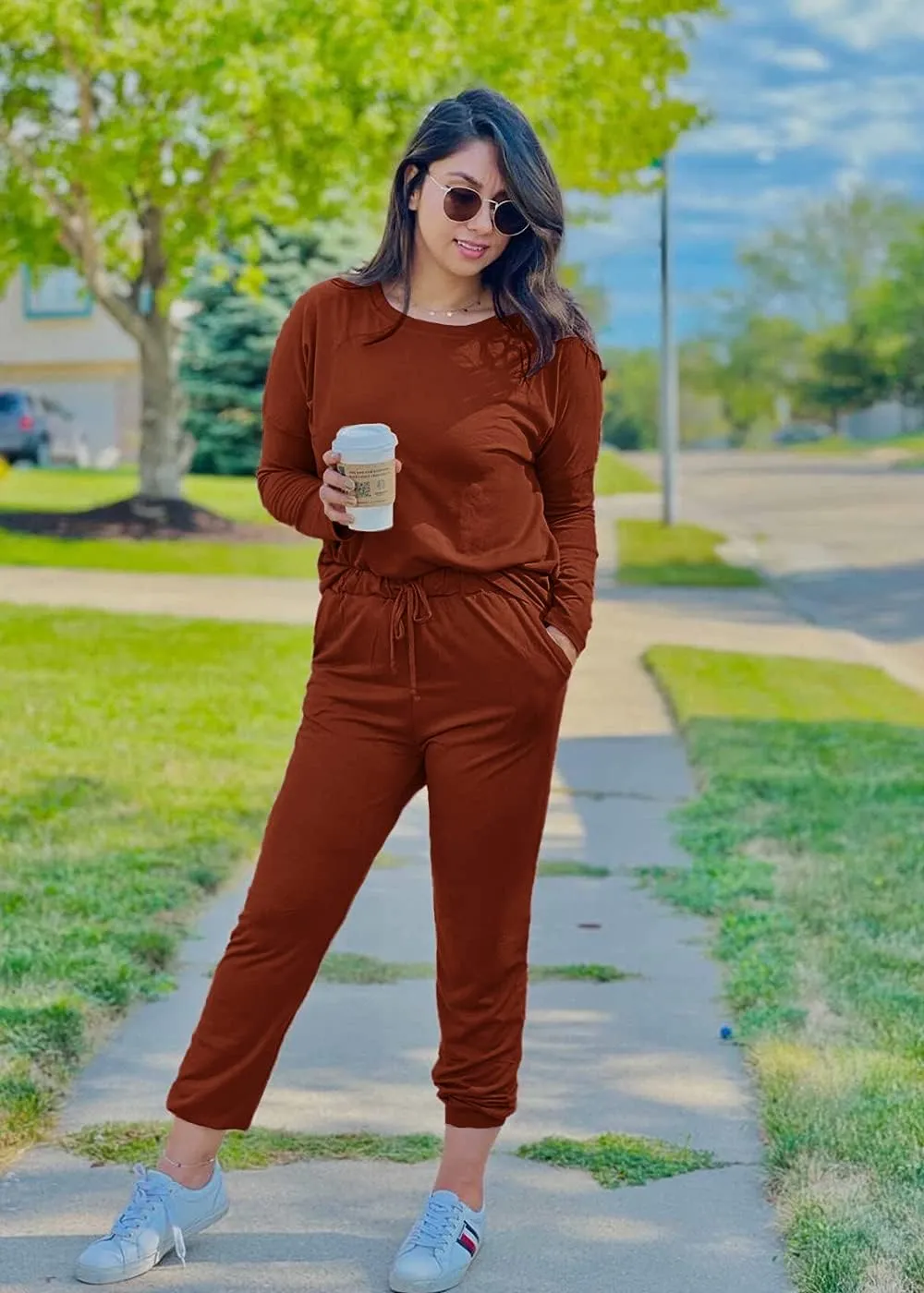 PRETTYGARDEN Women's Spring Fall 2 Piece Lounge Outfit Long Sleeve Crewneck Pullover Tops High Waisted Pants Set Tracksuit