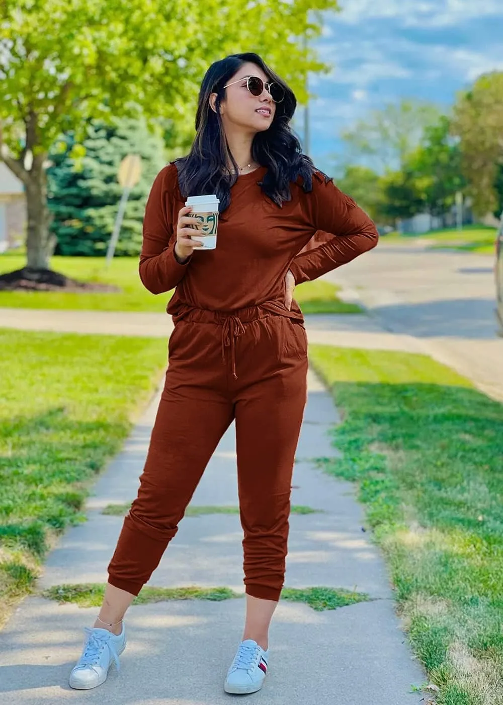 PRETTYGARDEN Women's Spring Fall 2 Piece Lounge Outfit Long Sleeve Crewneck Pullover Tops High Waisted Pants Set Tracksuit