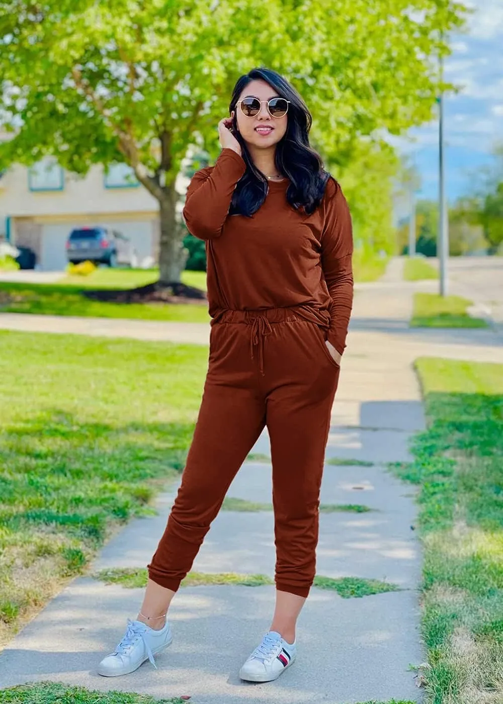 PRETTYGARDEN Women's Spring Fall 2 Piece Lounge Outfit Long Sleeve Crewneck Pullover Tops High Waisted Pants Set Tracksuit