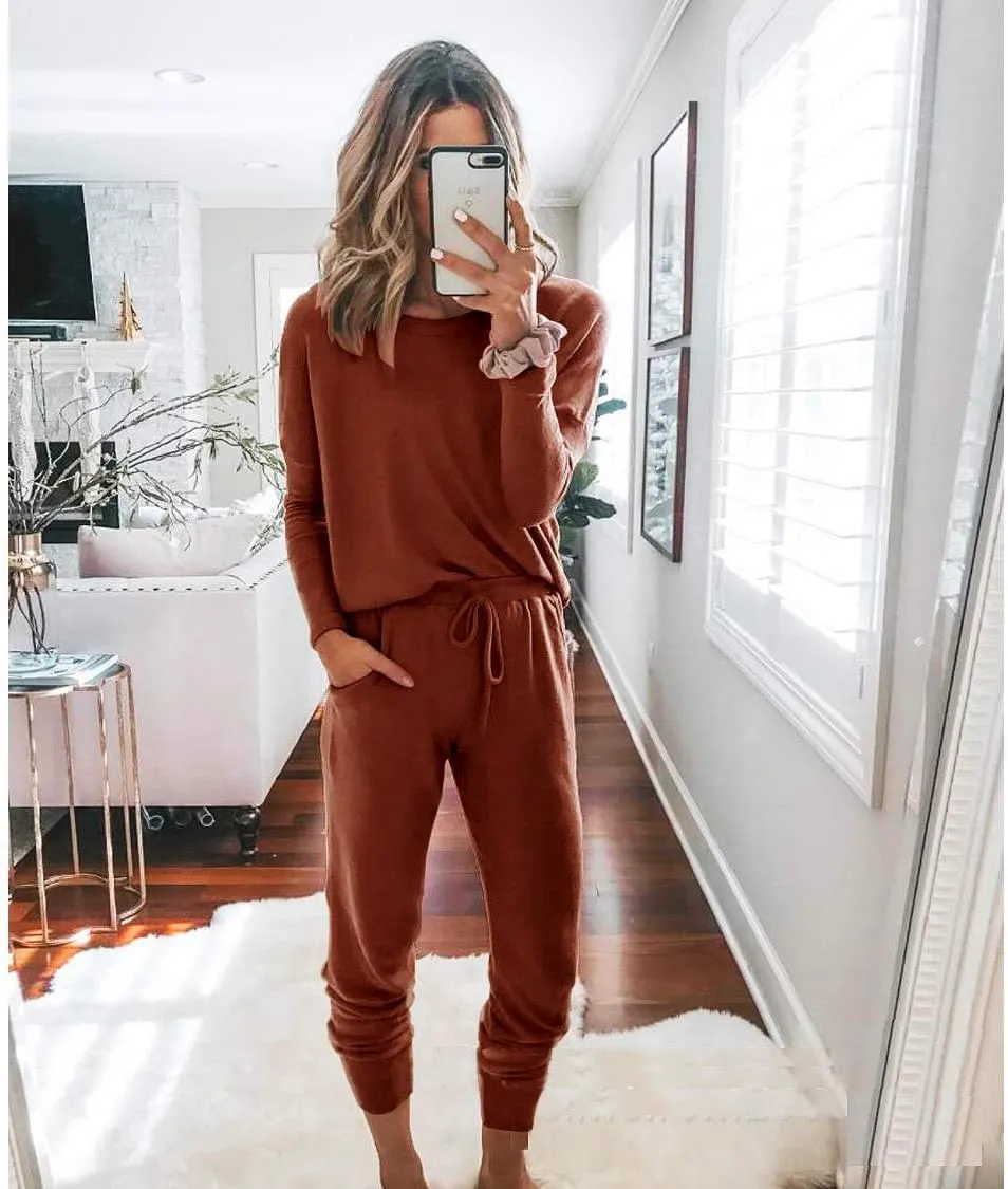PRETTYGARDEN Women's Spring Fall 2 Piece Lounge Outfit Long Sleeve Crewneck Pullover Tops High Waisted Pants Set Tracksuit