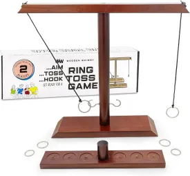 Ring Toss Game for Adults - 2 Player Wooden Ring Hook Game with Stable Base and 3 Different Size Rings - Tabletop Hook and Ring Game Fun Table Games for Family and Friends by Wooden Whimsy