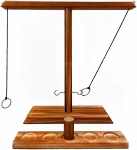 Ring toss Games Ring Hook Toss Game, Wooden Hook Tossing Game with Shot Ladder for Party Outdoor Handmade Handheld Ring Hook Fast-Paced Family Interactive Gaming Toys