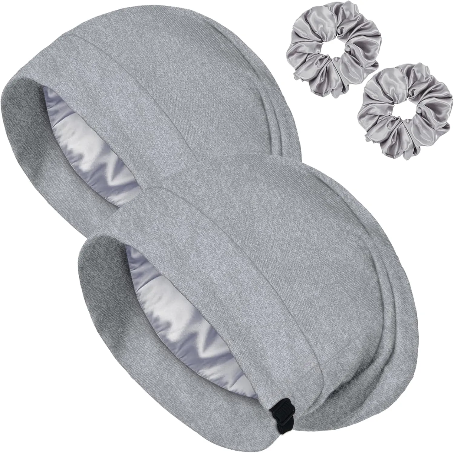 Satin Bonnet for Sleeping Night Cap, Adjustable Satin Lined Silk Bonnets Sleep Cap for Curly Hair Braids Beanie Black Women