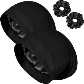 Satin Bonnet for Sleeping Night Cap, Adjustable Satin Lined Silk Bonnets Sleep Cap for Curly Hair Braids Beanie Black Women
