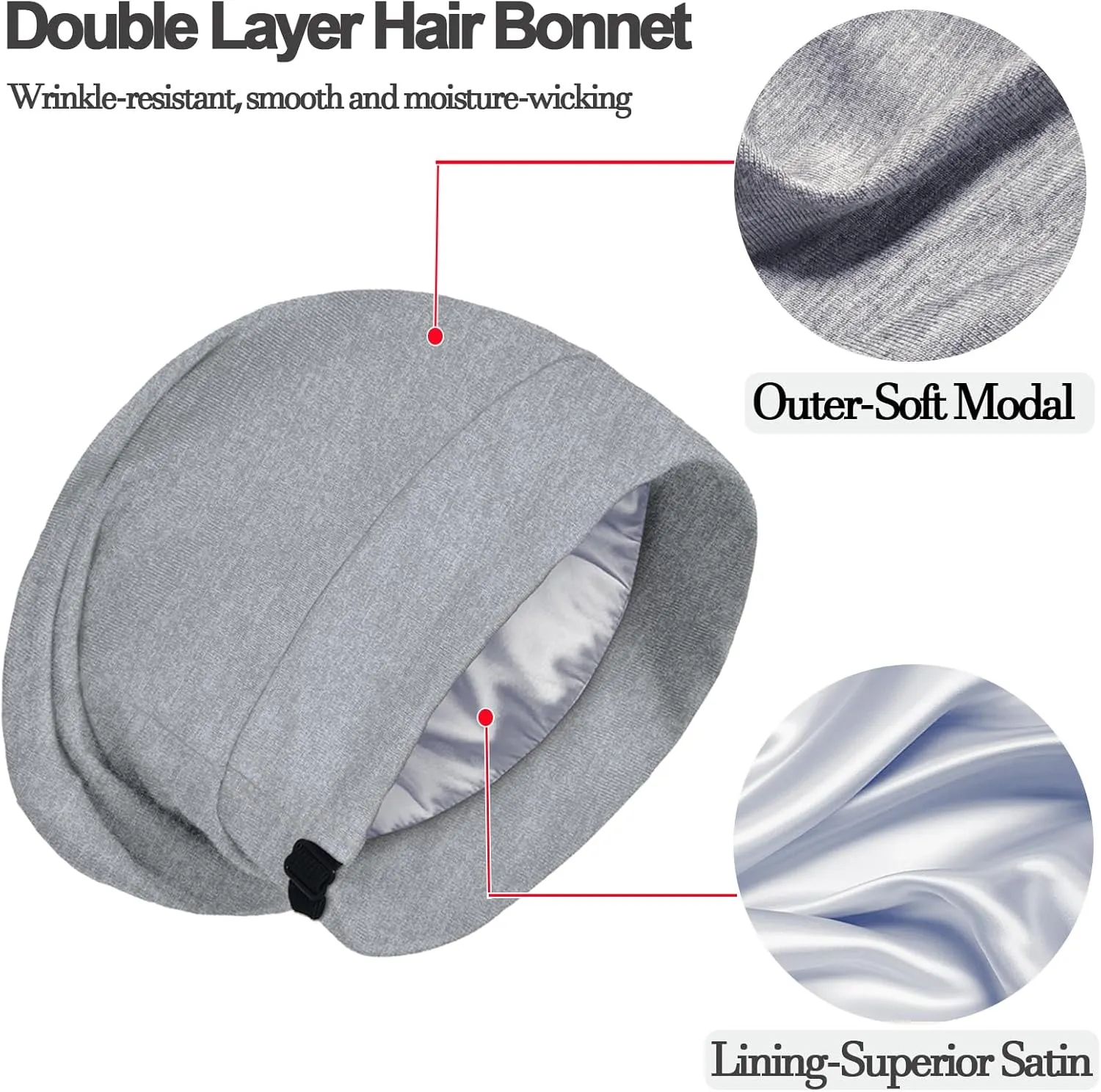 Satin Bonnet for Sleeping Night Cap, Adjustable Satin Lined Silk Bonnets Sleep Cap for Curly Hair Braids Beanie Black Women