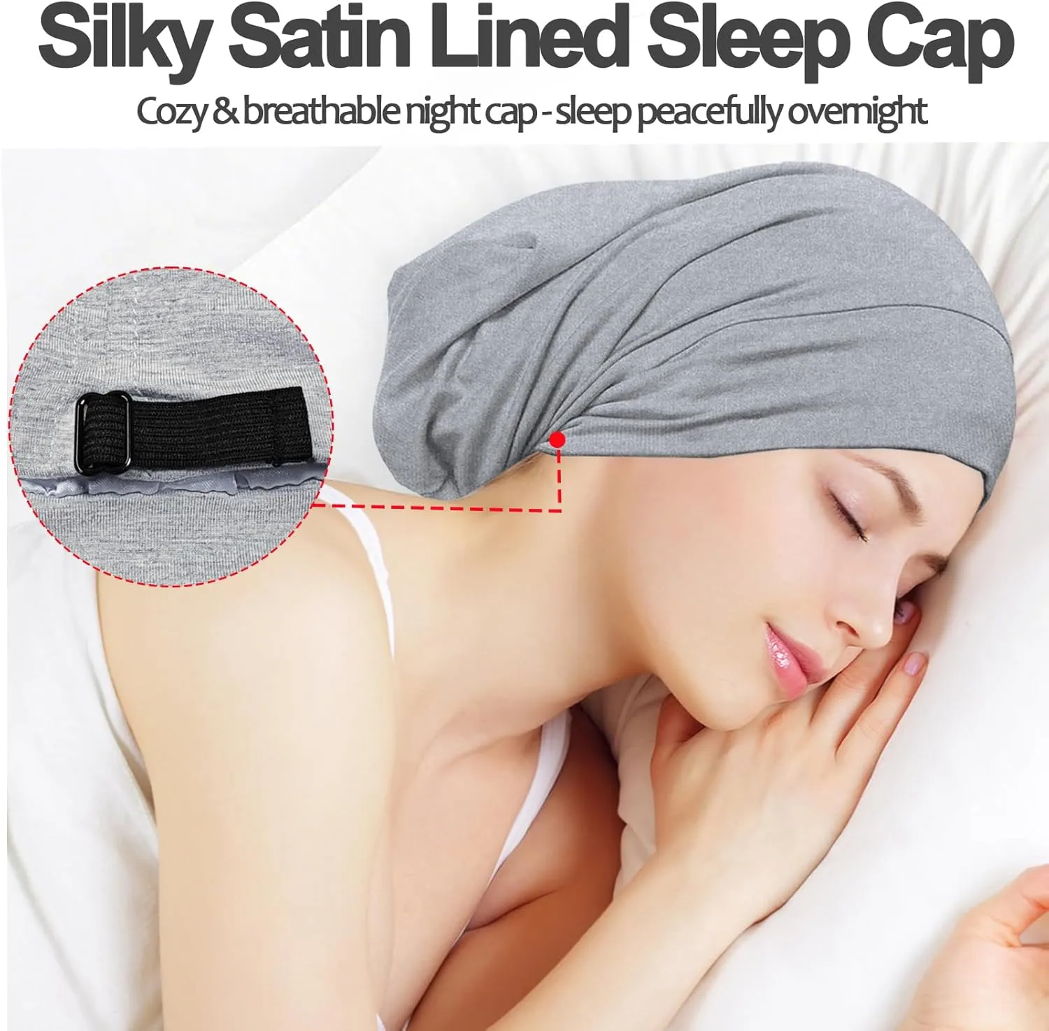 Satin Bonnet for Sleeping Night Cap, Adjustable Satin Lined Silk Bonnets Sleep Cap for Curly Hair Braids Beanie Black Women