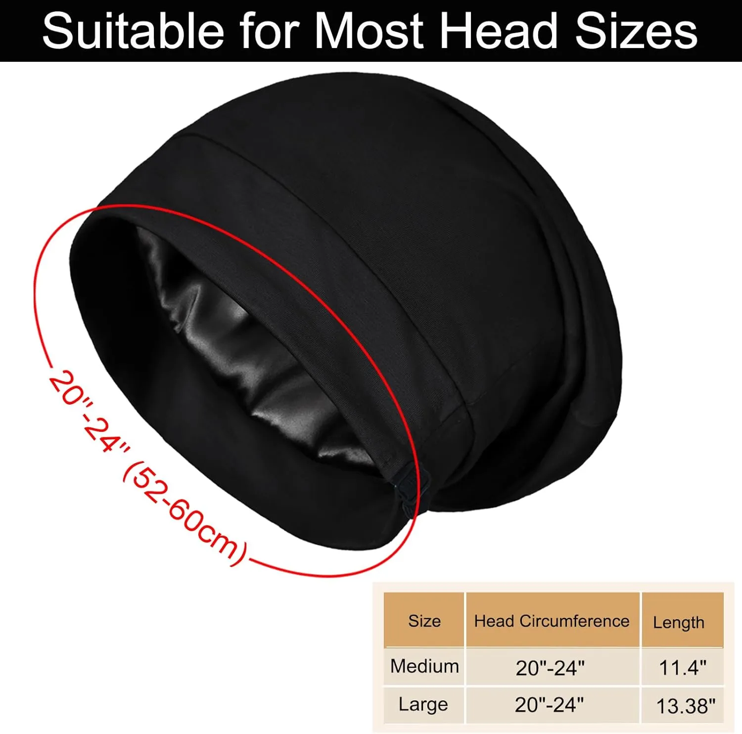 Satin Bonnet for Sleeping Night Cap, Adjustable Satin Lined Silk Bonnets Sleep Cap for Curly Hair Braids Beanie Black Women