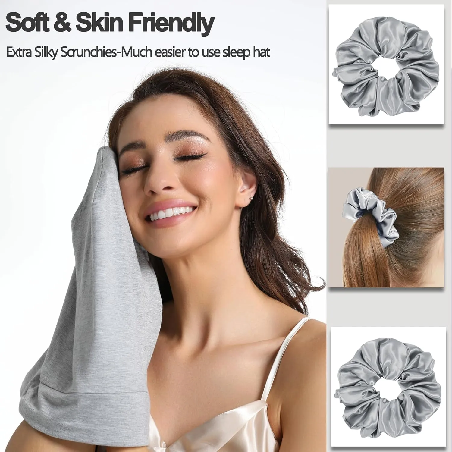 Satin Bonnet for Sleeping Night Cap, Adjustable Satin Lined Silk Bonnets Sleep Cap for Curly Hair Braids Beanie Black Women