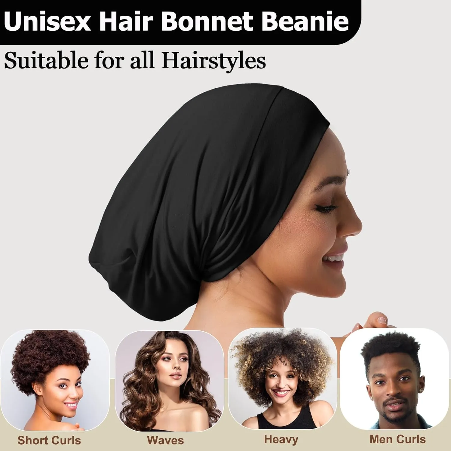 Satin Bonnet for Sleeping Night Cap, Adjustable Satin Lined Silk Bonnets Sleep Cap for Curly Hair Braids Beanie Black Women