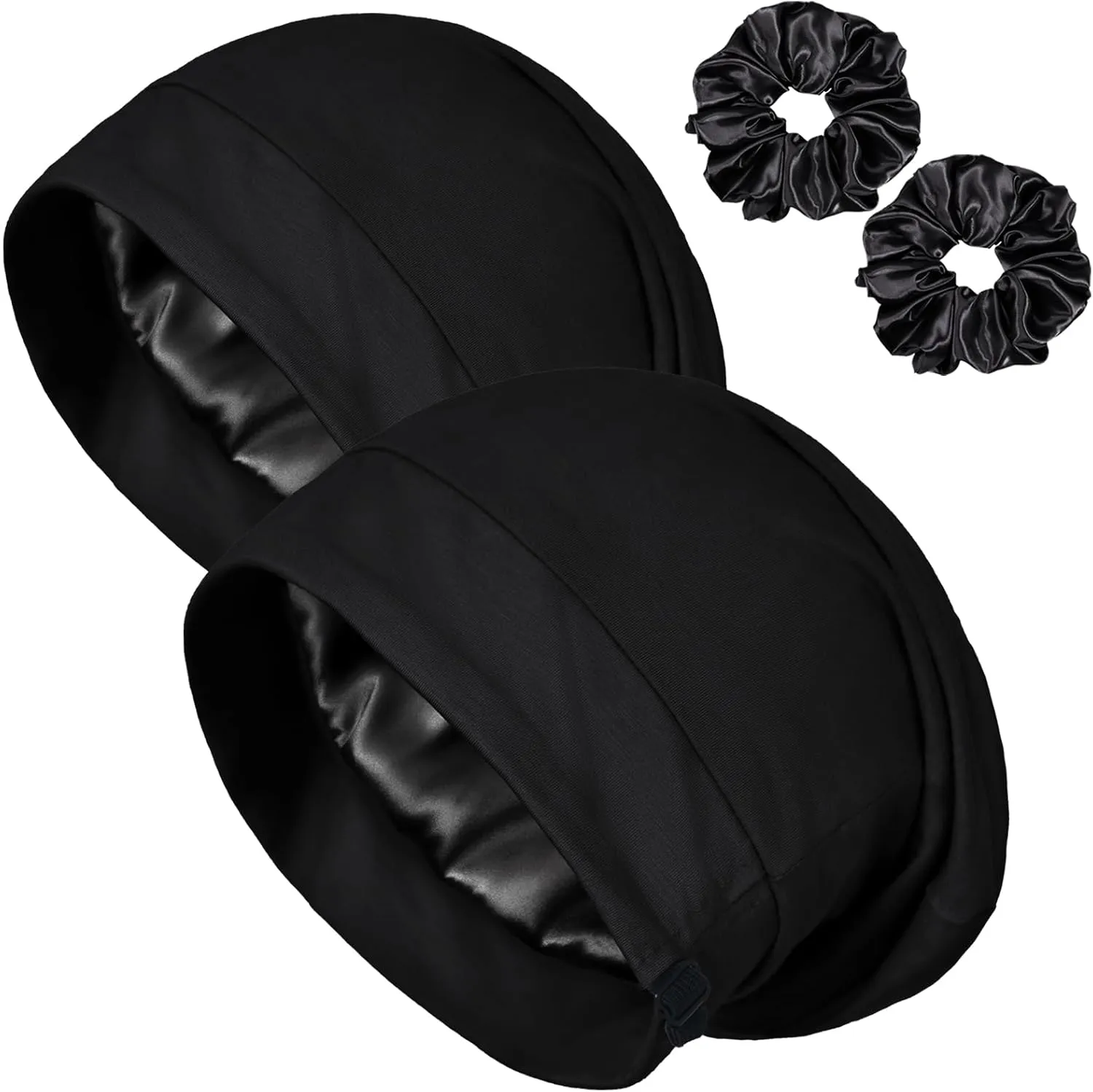 Satin Bonnet for Sleeping Night Cap, Adjustable Satin Lined Silk Bonnets Sleep Cap for Curly Hair Braids Beanie Black Women