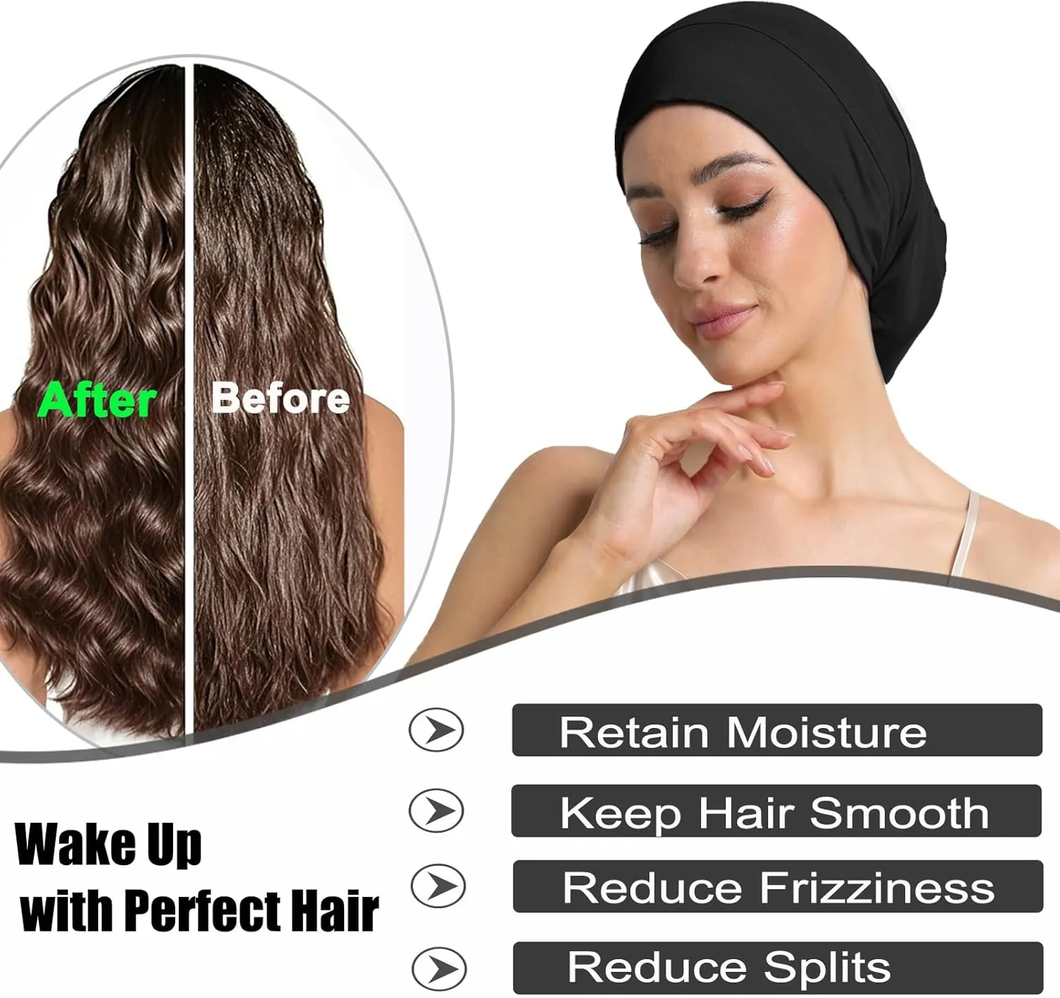 Satin Bonnet for Sleeping Night Cap, Adjustable Satin Lined Silk Bonnets Sleep Cap for Curly Hair Braids Beanie Black Women