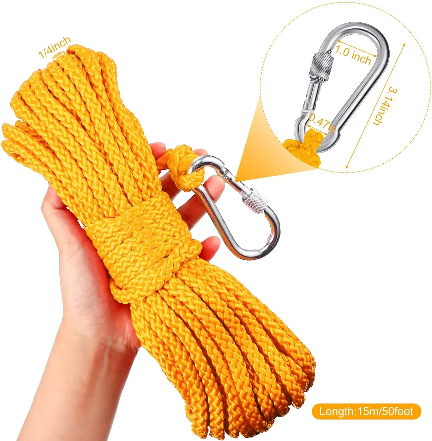 Shappy Water Floating Lifesaving Rope Dock Lines Boat Rope Braided Polypropylene Outdoor Throwing Lines for Life Preserver Ring Anchor Heaving Line with Spring Hook