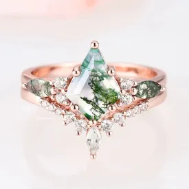 Skye Kite Green Moss Agate Ring Set- 14K Rose Gold Vermeil