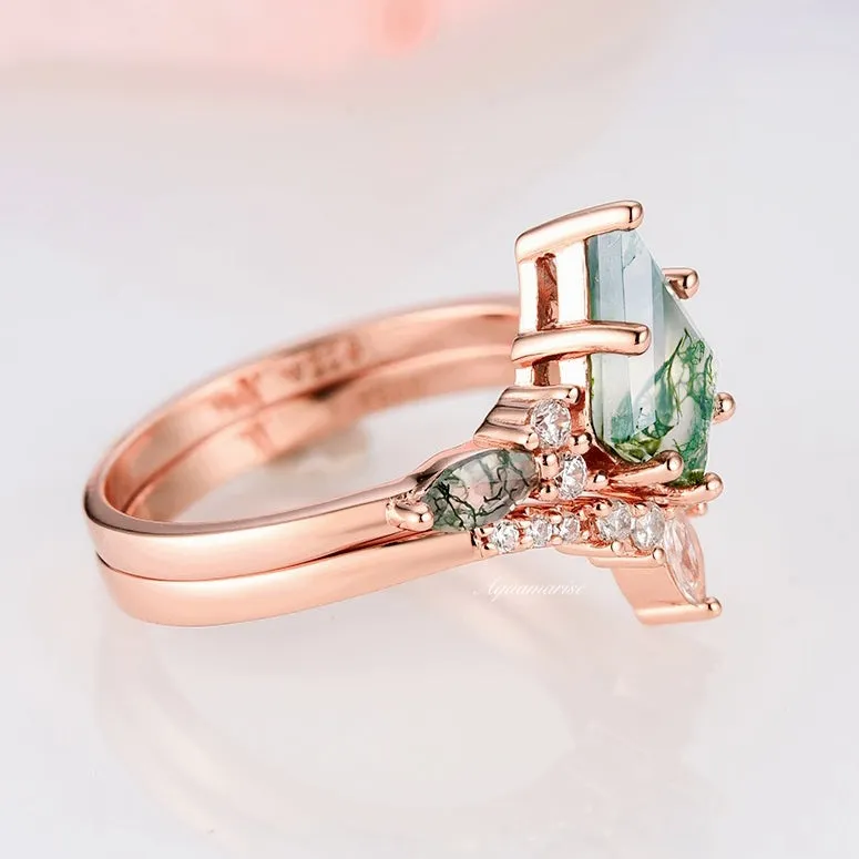 Skye Kite Green Moss Agate Ring Set- 14K Rose Gold Vermeil