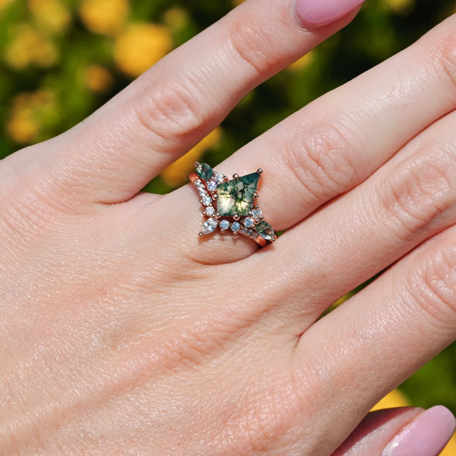 Skye Kite Green Moss Agate Ring Set- 14K Rose Gold Vermeil