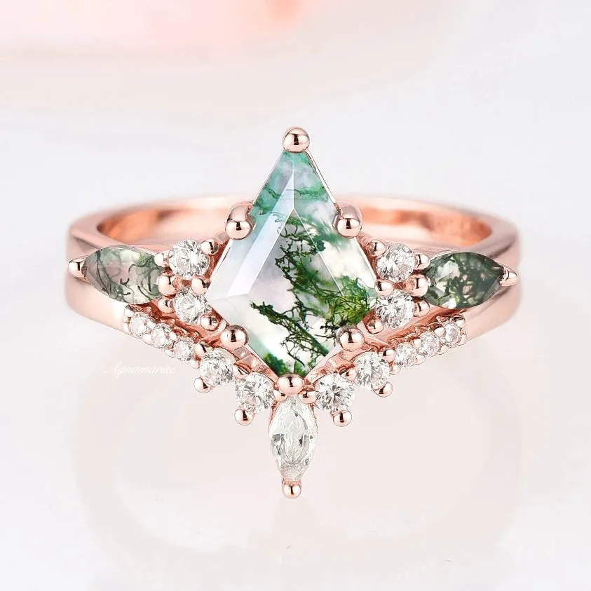 Skye Kite Green Moss Agate Ring Set- 14K Rose Gold Vermeil