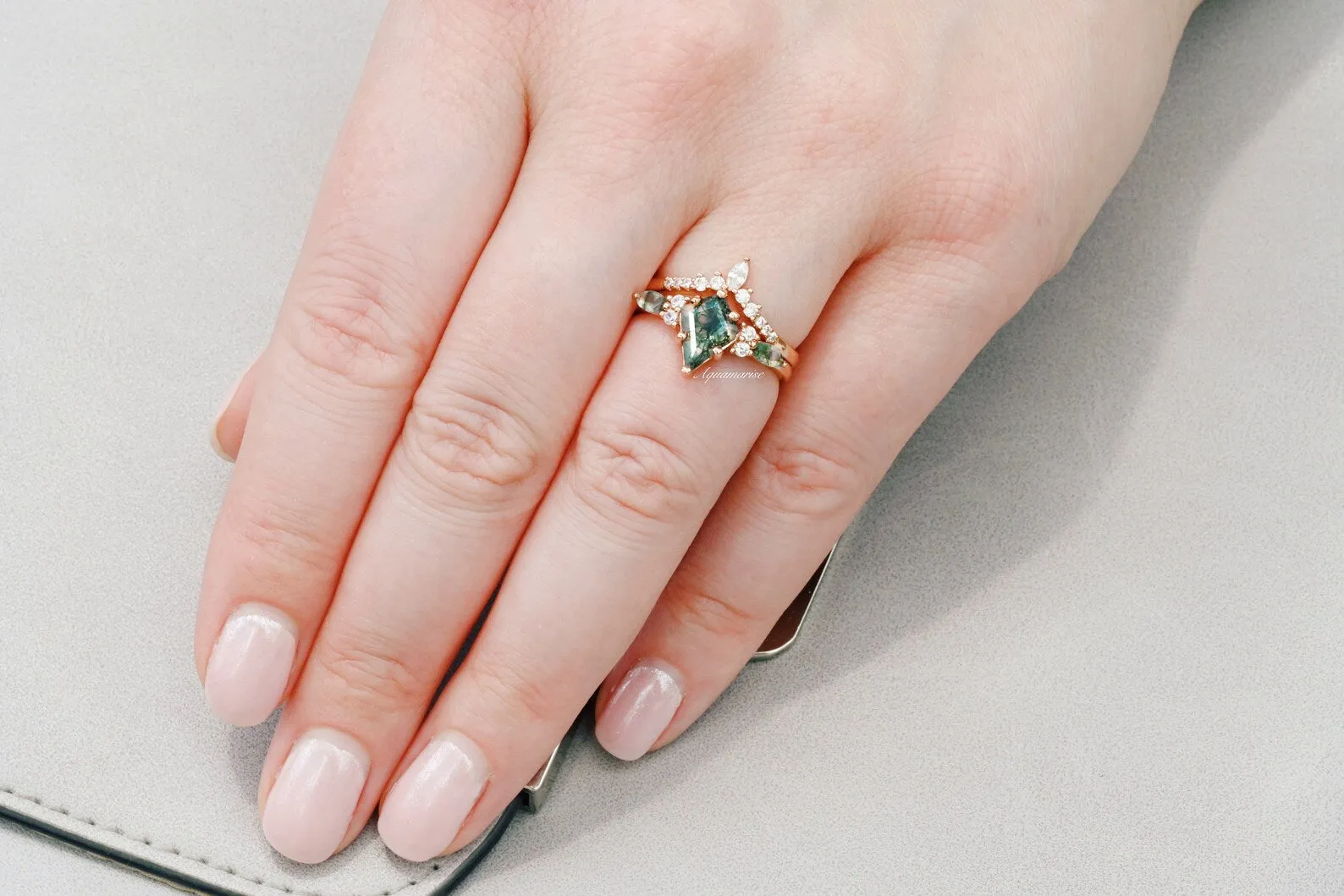Skye Kite Green Moss Agate Ring Set- 14K Rose Gold Vermeil