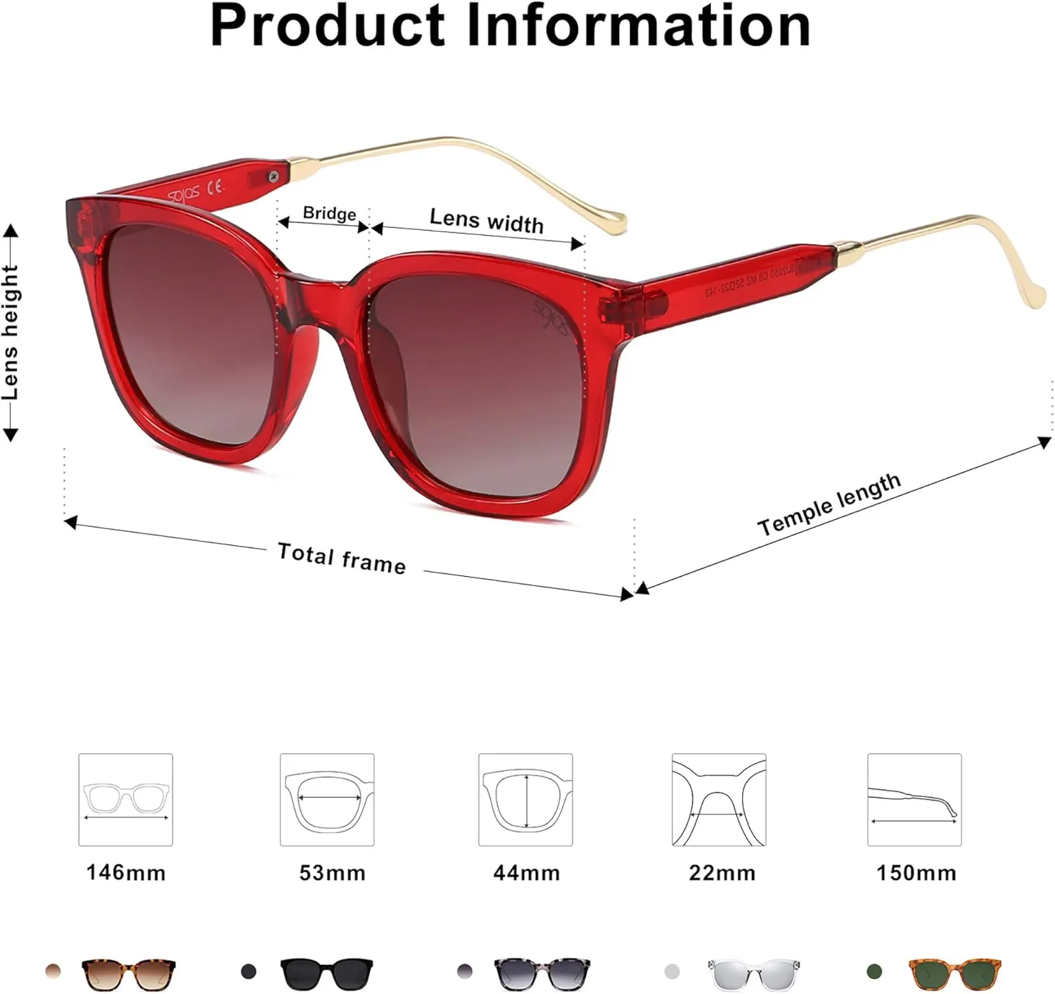 SOJOS Classic Square Polarized Sunglasses Womens Mens Retro Trendy UV400 Sunnies SJ2050