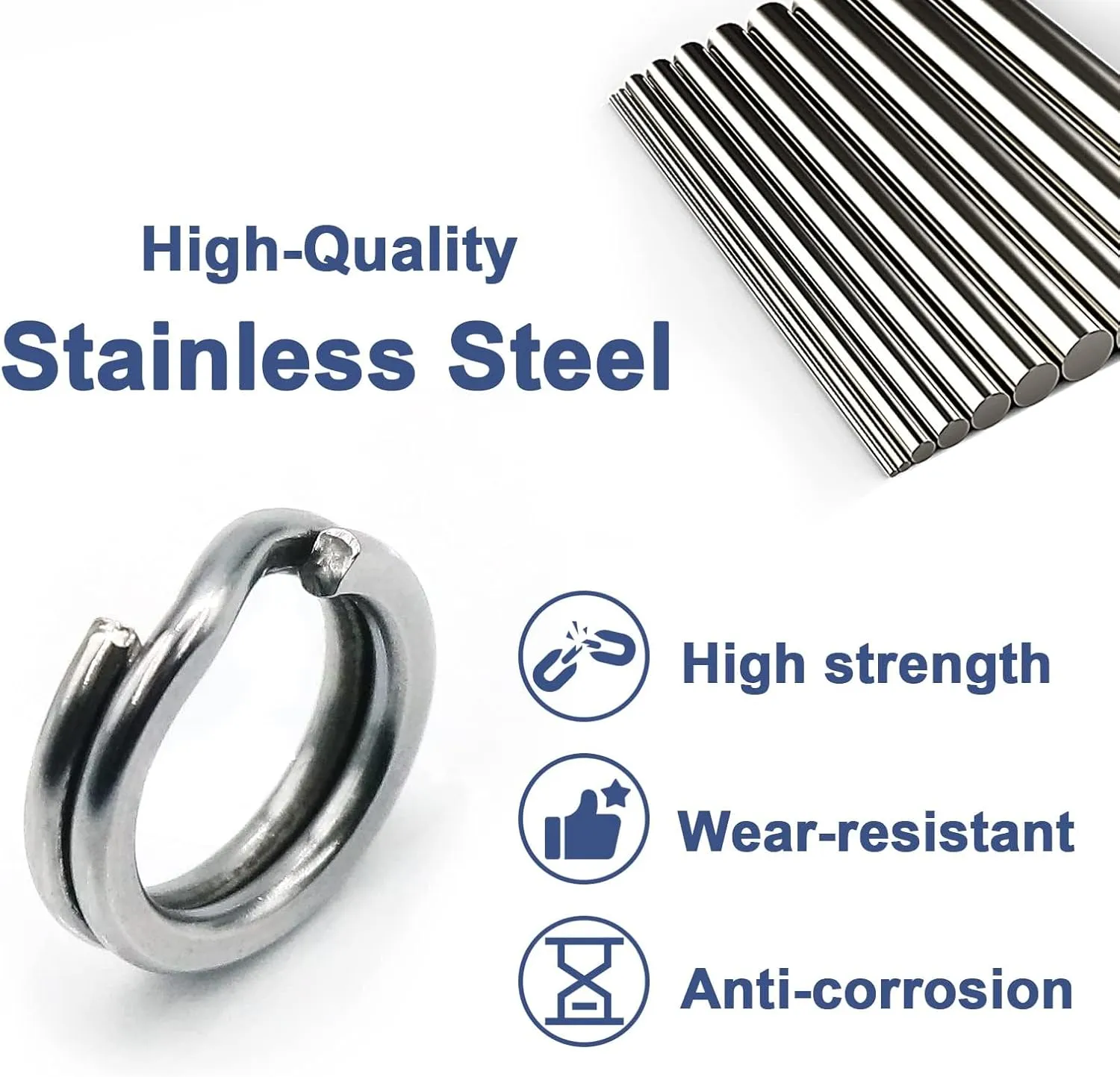 Split Rings Fishing 200Pcs Stainless Steel Heavy Duty Split Ring Pliers Saltwater Treble Hooks Terminal Tackle Connector