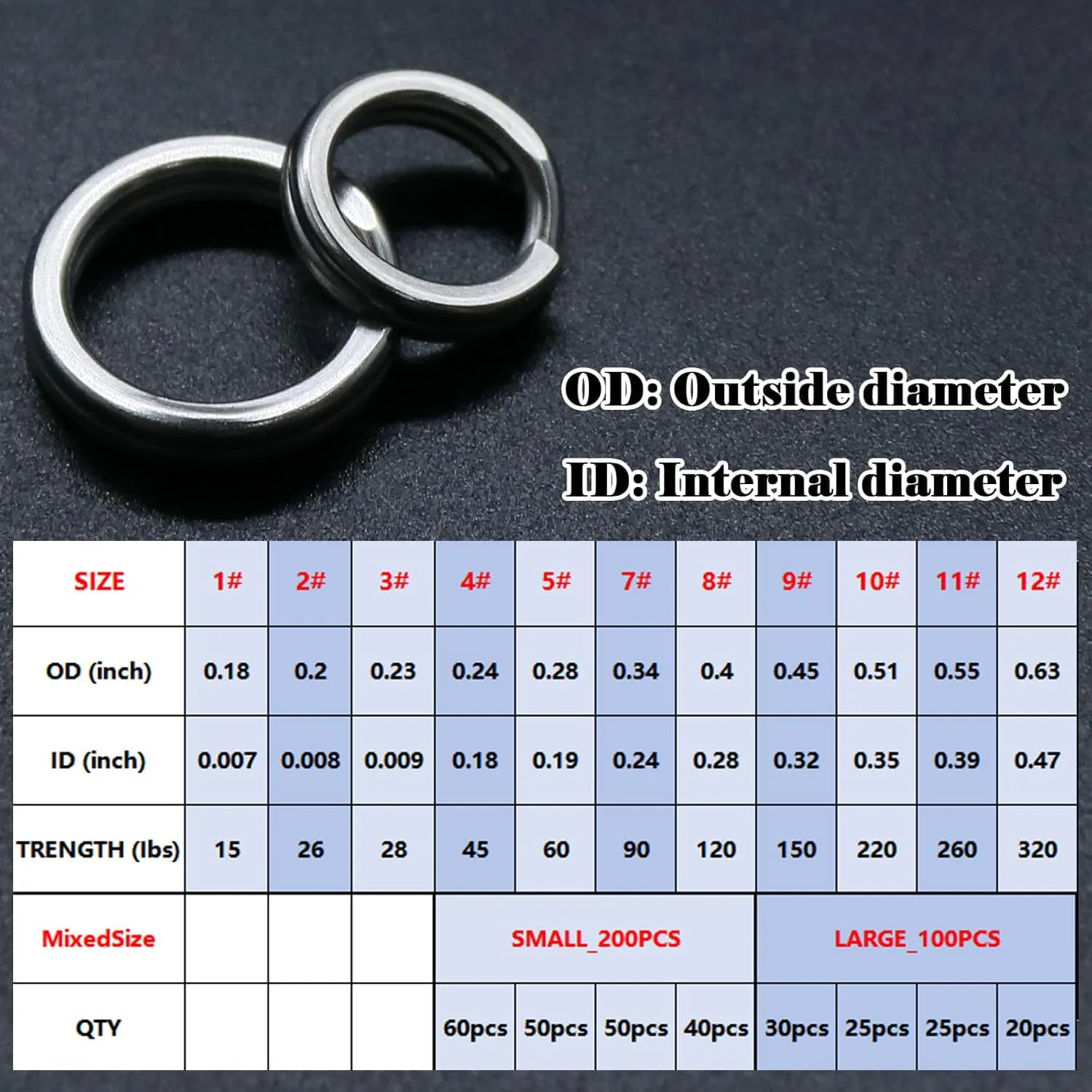 Split Rings Fishing 200Pcs Stainless Steel Heavy Duty Split Ring Pliers Saltwater Treble Hooks Terminal Tackle Connector