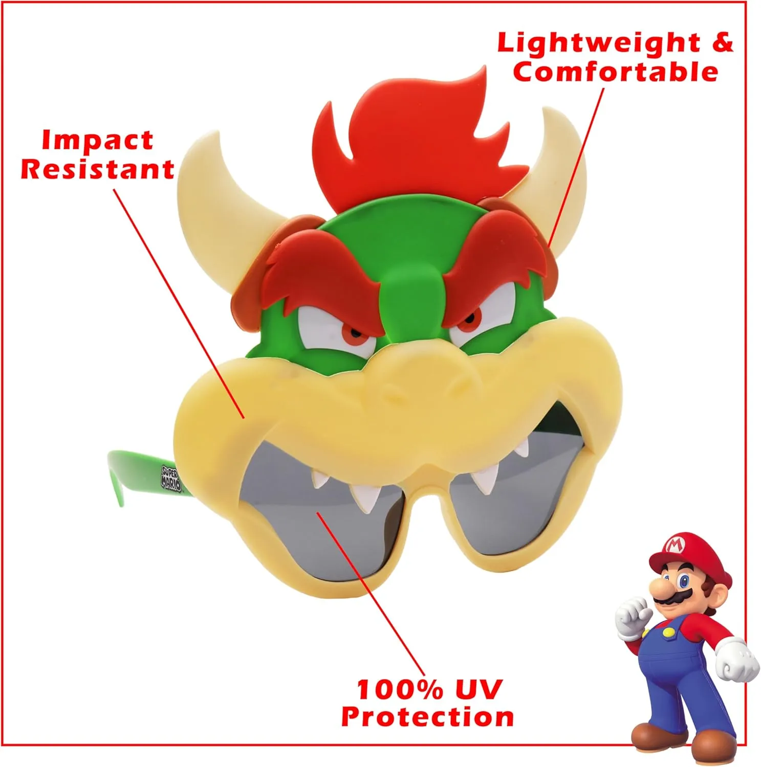 Sun-Staches Bowser Sunglasses | Officially Licensed Nintendo Costume Accessory for Super Mario Fans | UV 400 | One Size Fits Most