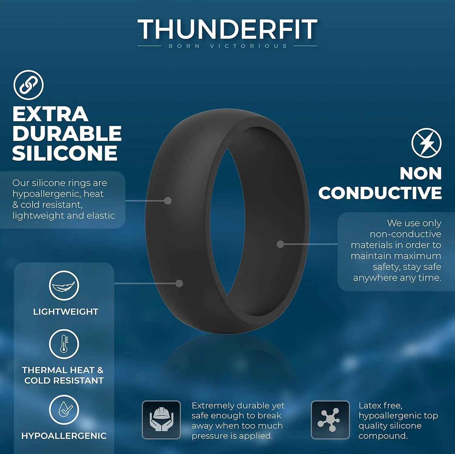 ThunderFit Silicone Wedding Rings for Men, Rubber Engagement Bands 8.7mm Wide 2mm Thick - 1/3/4/5/7 Variety Multipack
