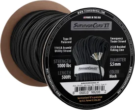 Titan Survival's Patented 1000 LB Survival Paracord  USA Made - Military Style 750 Cord with Firestarter, Fishing Line, and Kevlar Strands - Heavy Duty Camping Cordage - Lengths & Color Options