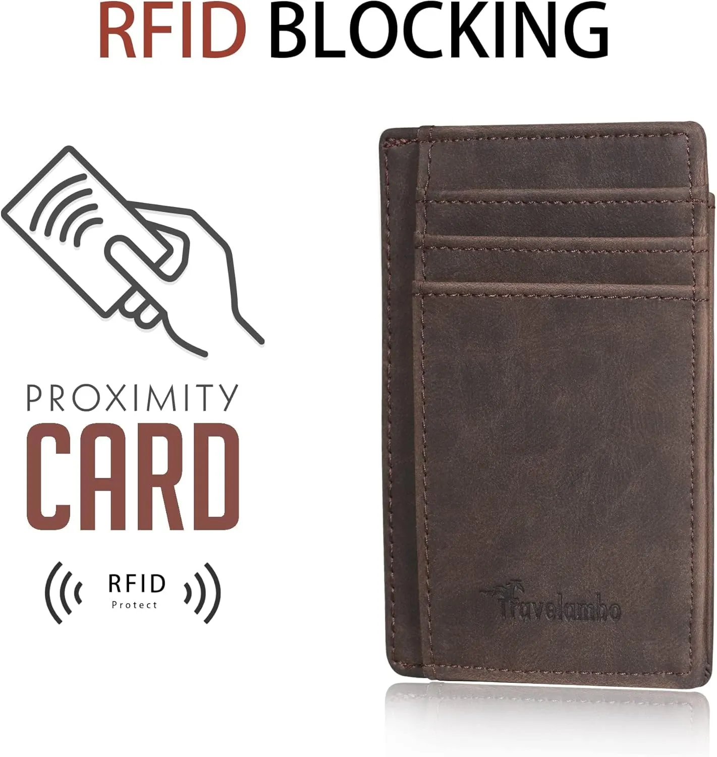 Travelambo Slim Wallet Front Pocket Minimalist Leather RFID Blocking Medium Size