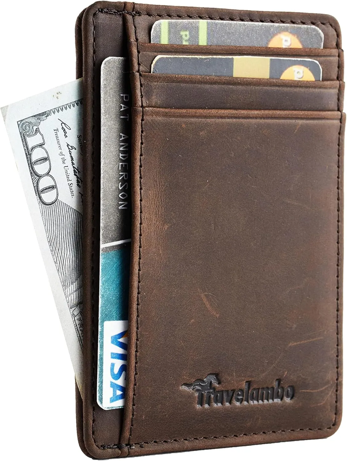 Travelambo Slim Wallet Front Pocket Minimalist Leather RFID Blocking Medium Size