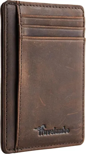 Travelambo Slim Wallet Front Pocket Minimalist Leather RFID Blocking Medium Size