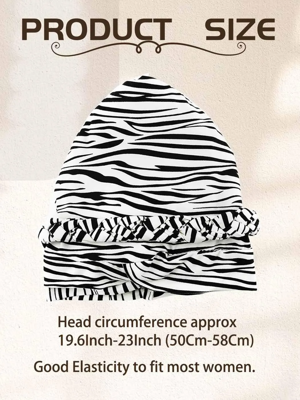 Woeoe 2 Pieces African Turban Head Wraps Leopard Print Chemo Hat Cap Braid Pre-Tied Head Cover Cap Headwear for Women Beige