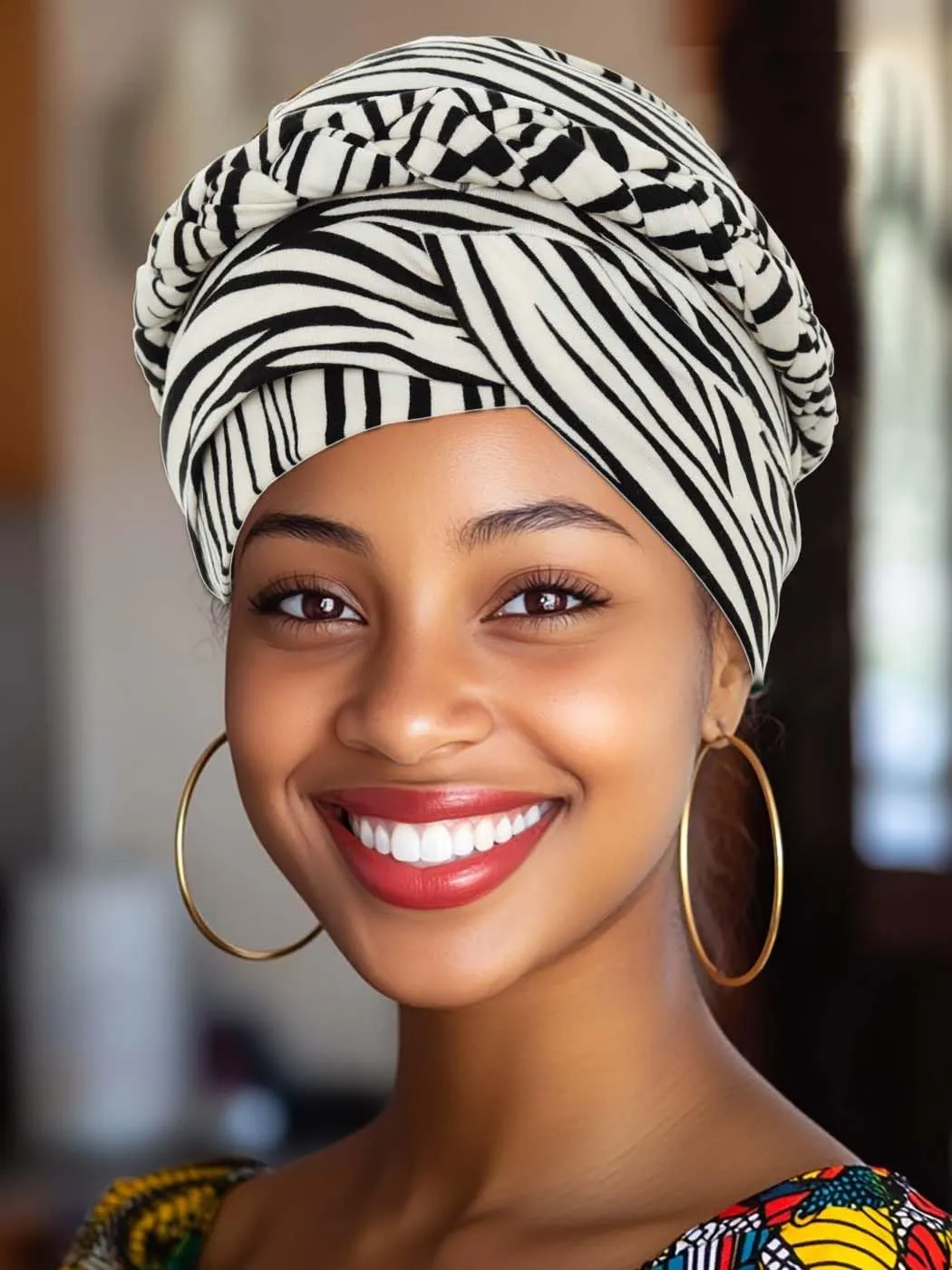Woeoe 2 Pieces African Turban Head Wraps Leopard Print Chemo Hat Cap Braid Pre-Tied Head Cover Cap Headwear for Women Beige