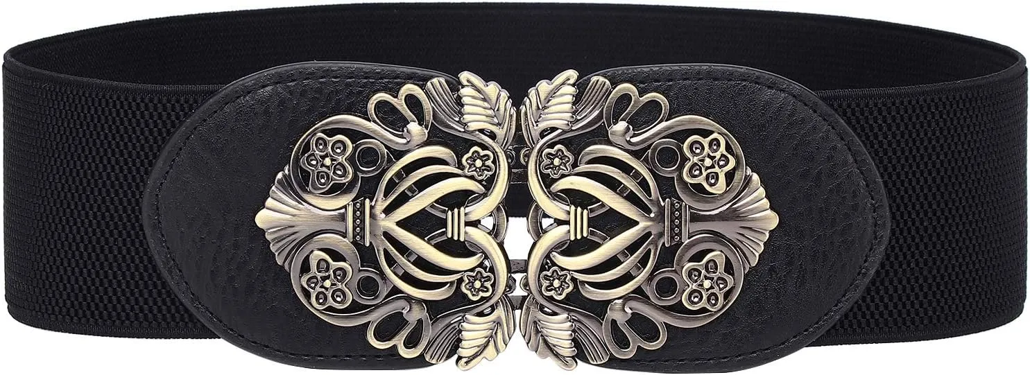 Women Retro Style Stretchy Waist Belt Vintage Elastic Wide Dress Belts
