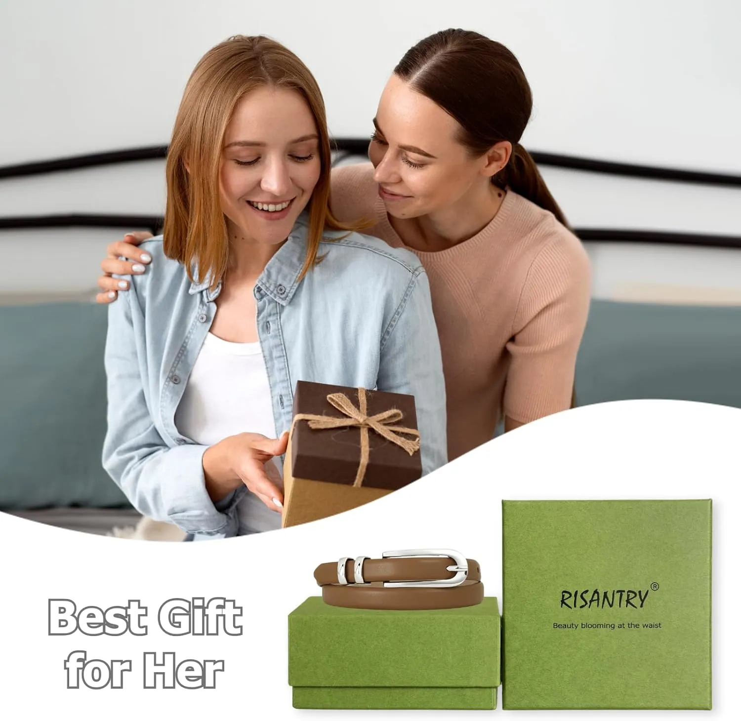 Womens Brown Belt Thin Waist Belt with Silver Buckle Minimalist Strap for Office Wear, Everyday Outfits