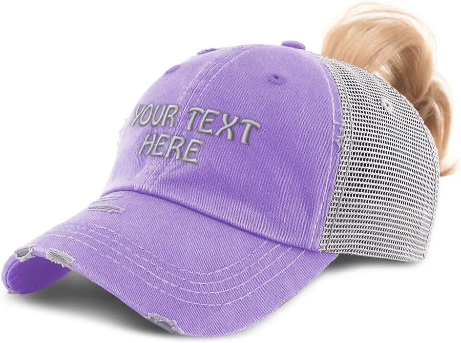 Womens Ponytail Cap Custom Personalized Text & Name Distressed Moms Trucker Hats