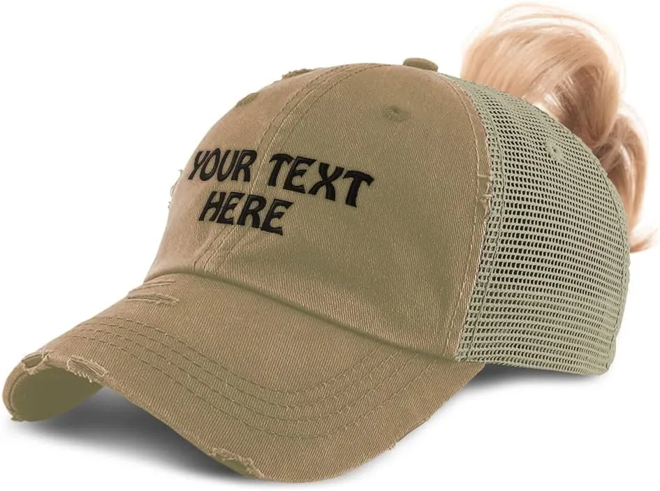 Womens Ponytail Cap Custom Personalized Text & Name Distressed Moms Trucker Hats