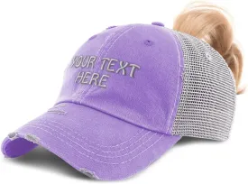 Womens Ponytail Cap Custom Personalized Text & Name Distressed Moms Trucker Hats
