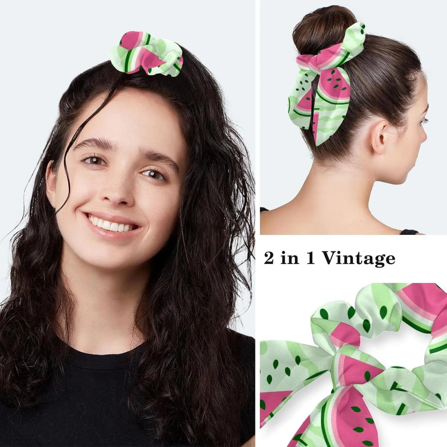 Women's Working Caps Bouffant Surgical Cap with Bow Scrunchies Pink Strawberry Pattern Ponytail Holder Tie Back Scrub Hat