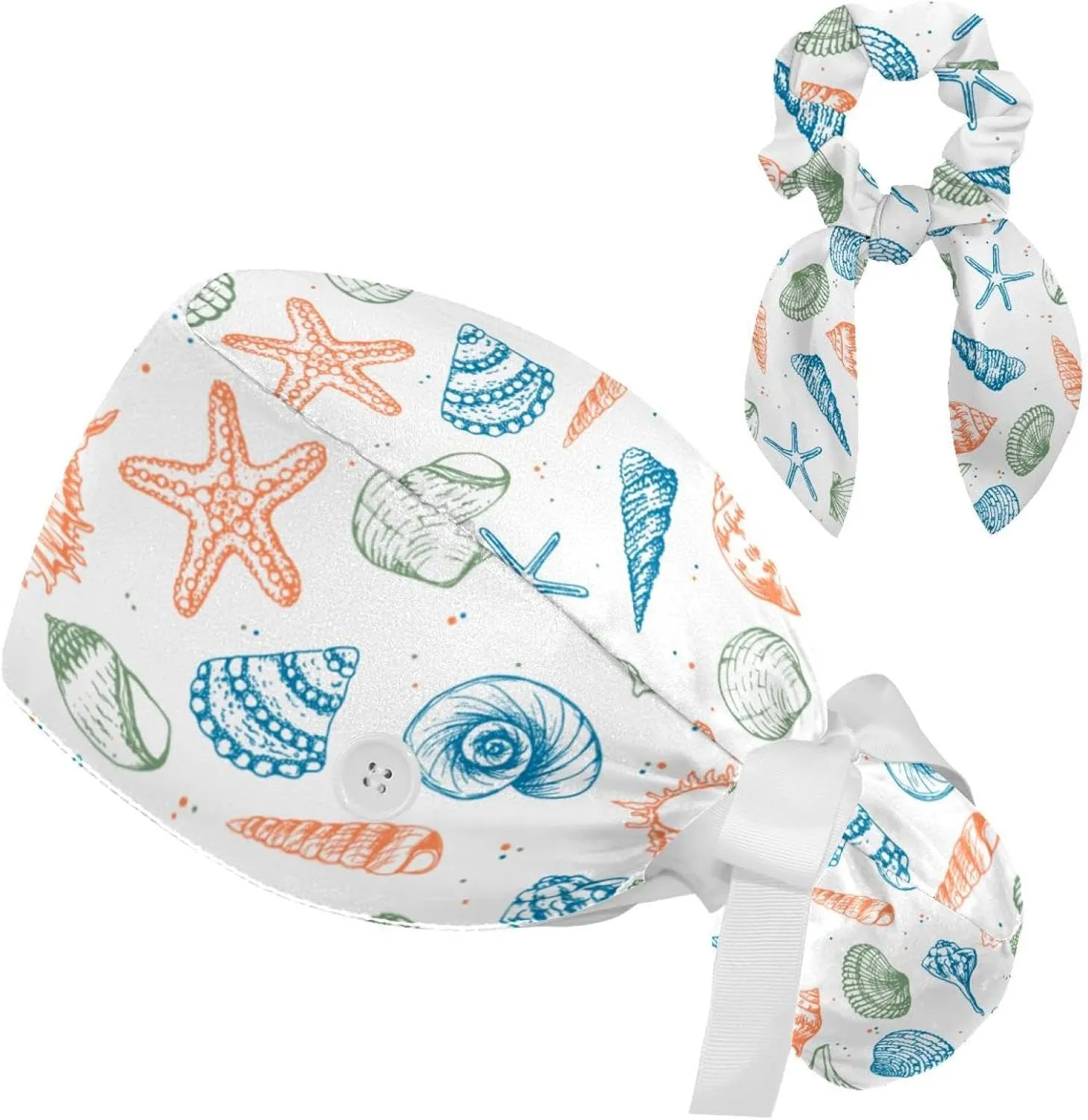 Women's Working Caps with Bow Scrunchies Cute Dog Paws Pattern Lace-Up Hat Unisex Hair Covers One Size