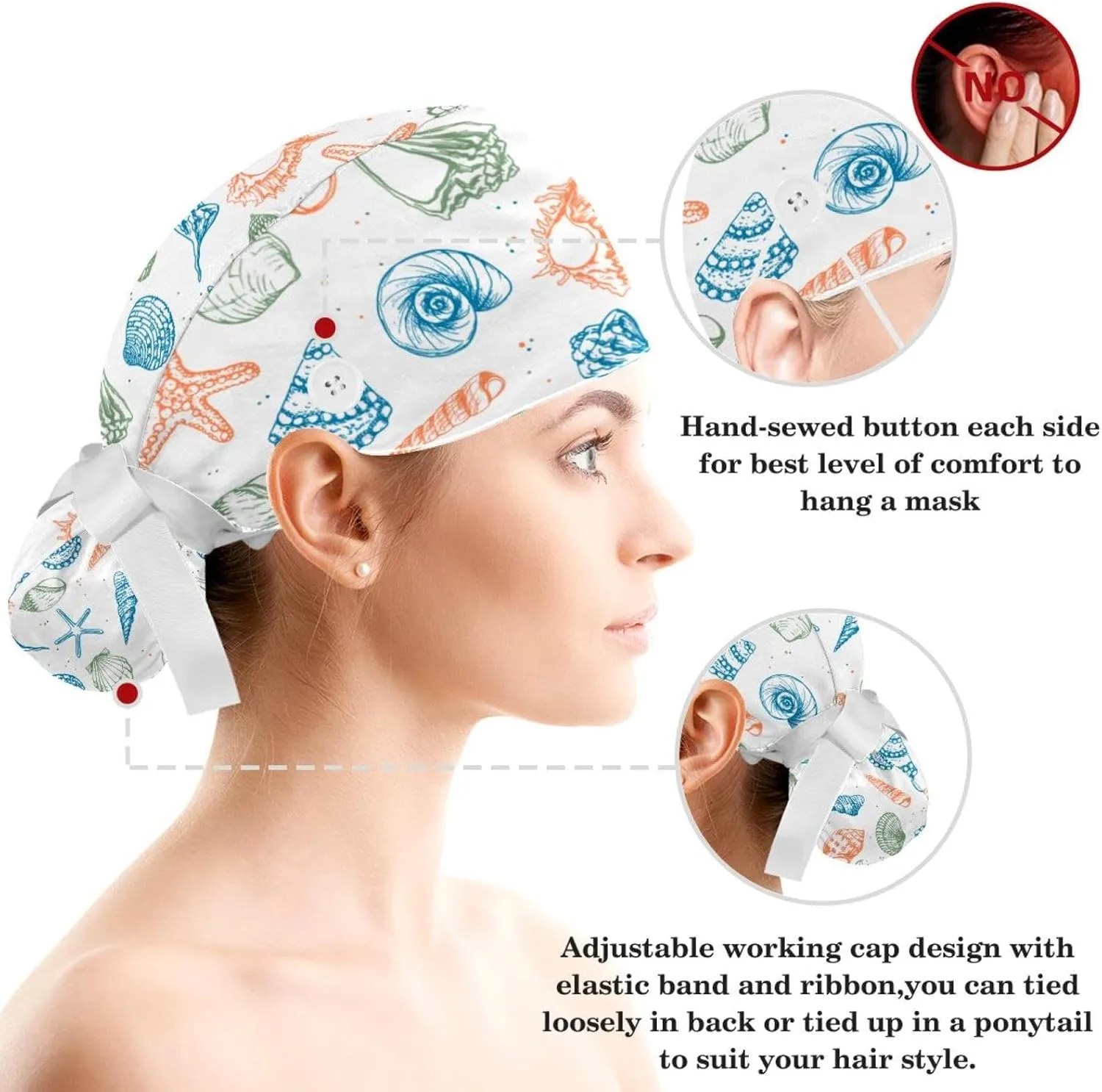 Women's Working Caps with Bow Scrunchies Cute Dog Paws Pattern Lace-Up Hat Unisex Hair Covers One Size