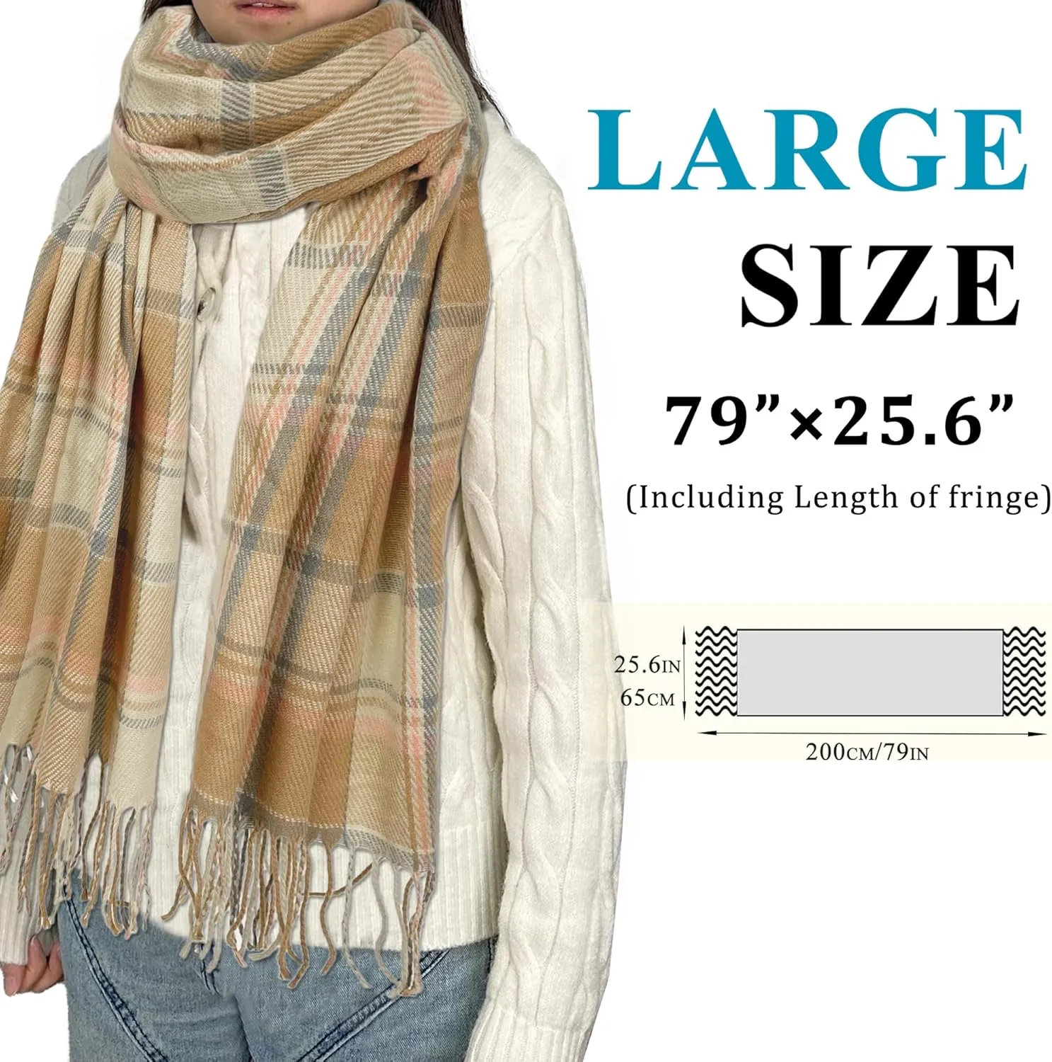 woogwin Winter Scarf for Women Cashmere Feel Plaid Warm Long Blanket Scarves Big Grid Pashmina Shawls and Wraps