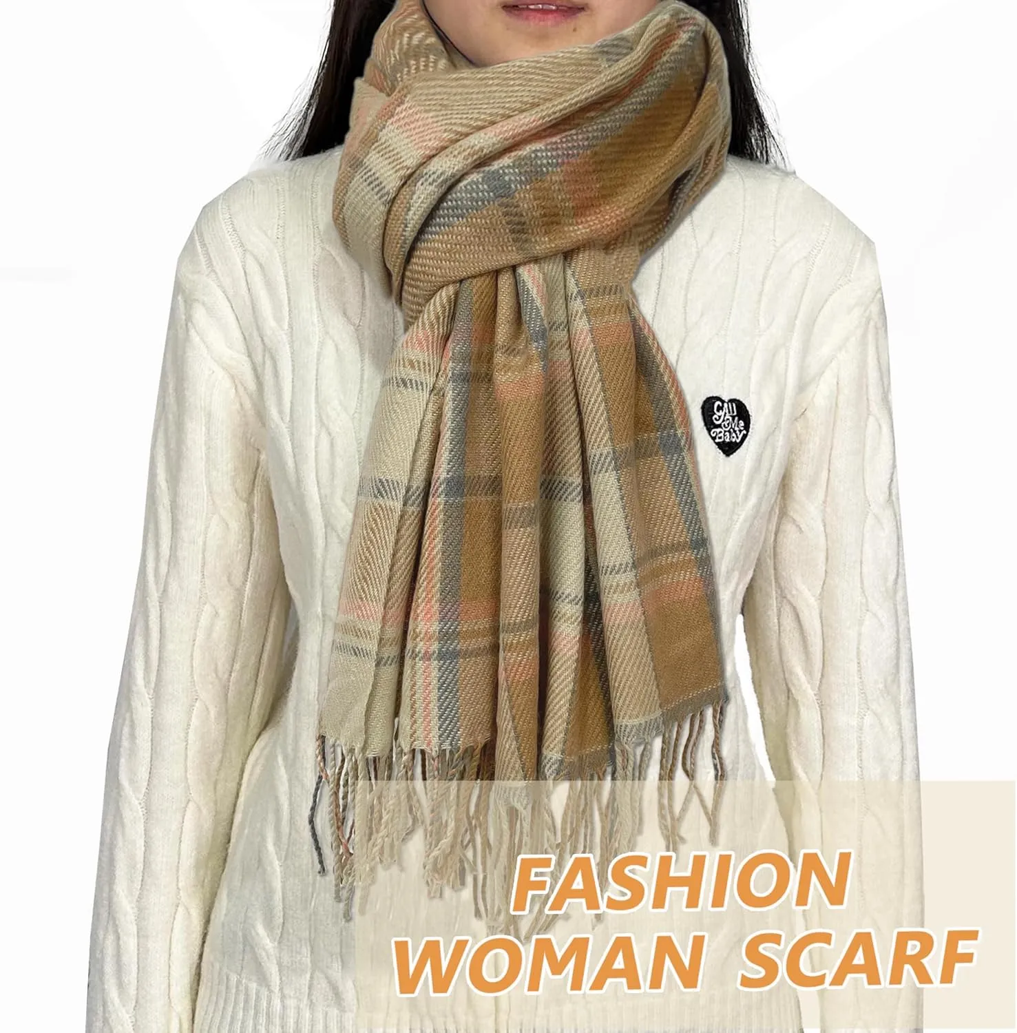 woogwin Winter Scarf for Women Cashmere Feel Plaid Warm Long Blanket Scarves Big Grid Pashmina Shawls and Wraps